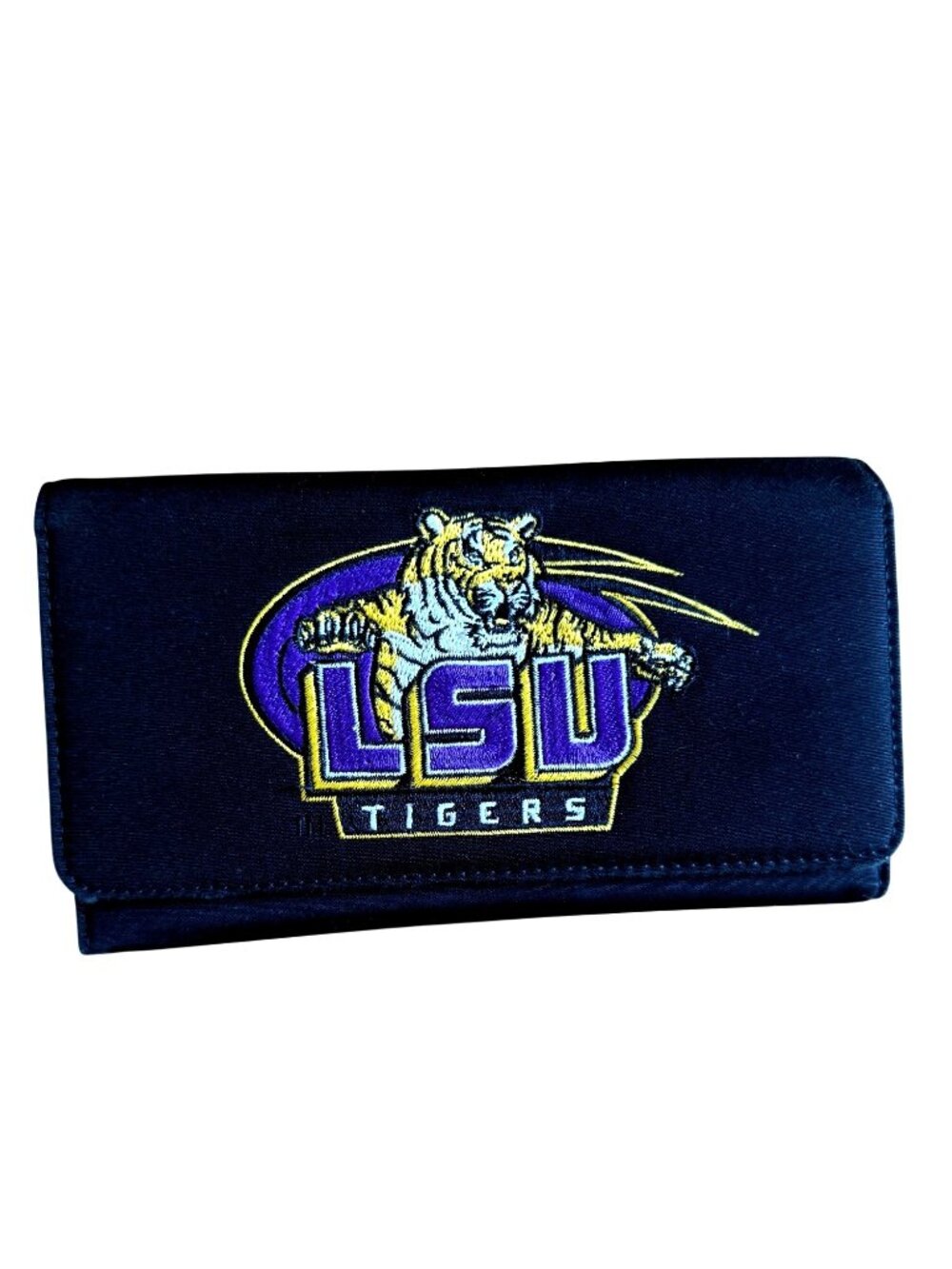LSU Tigers Embroidered Wallet Organize Pockets Snap Closure Zipper Back Black